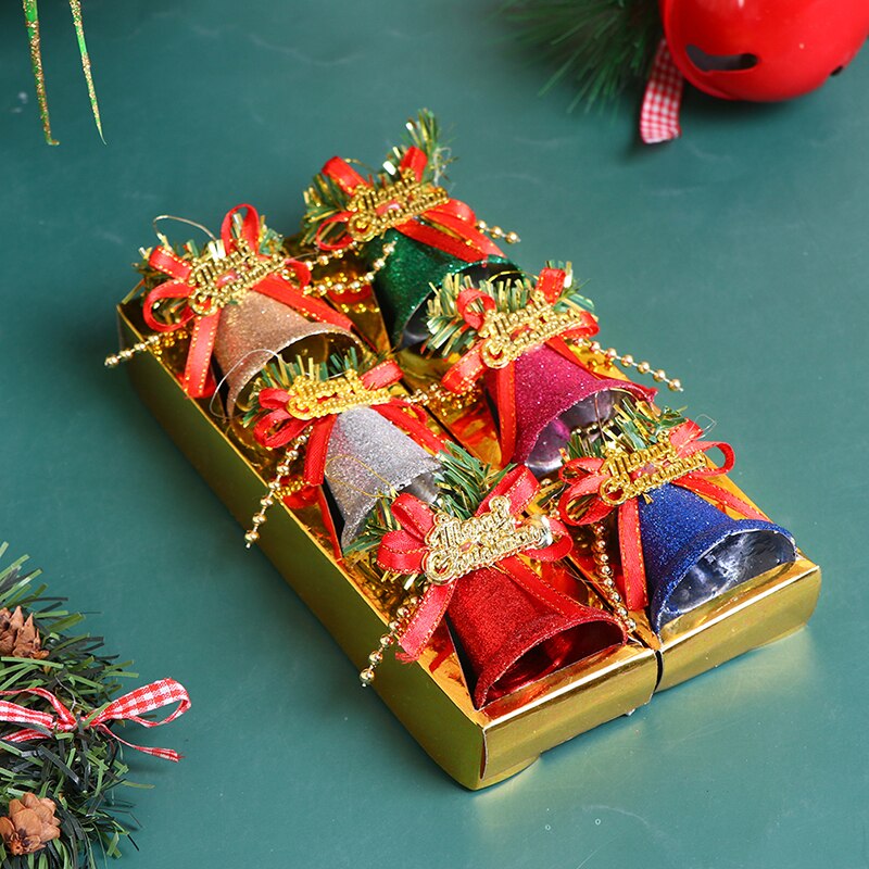 6 Stks/doos Kerst Klokken Kit Opknoping Ornament Mini Jingle Bells S/L Maat Bell Xmas Tree Thuis Party Decoratie kerstballen Hanger ~