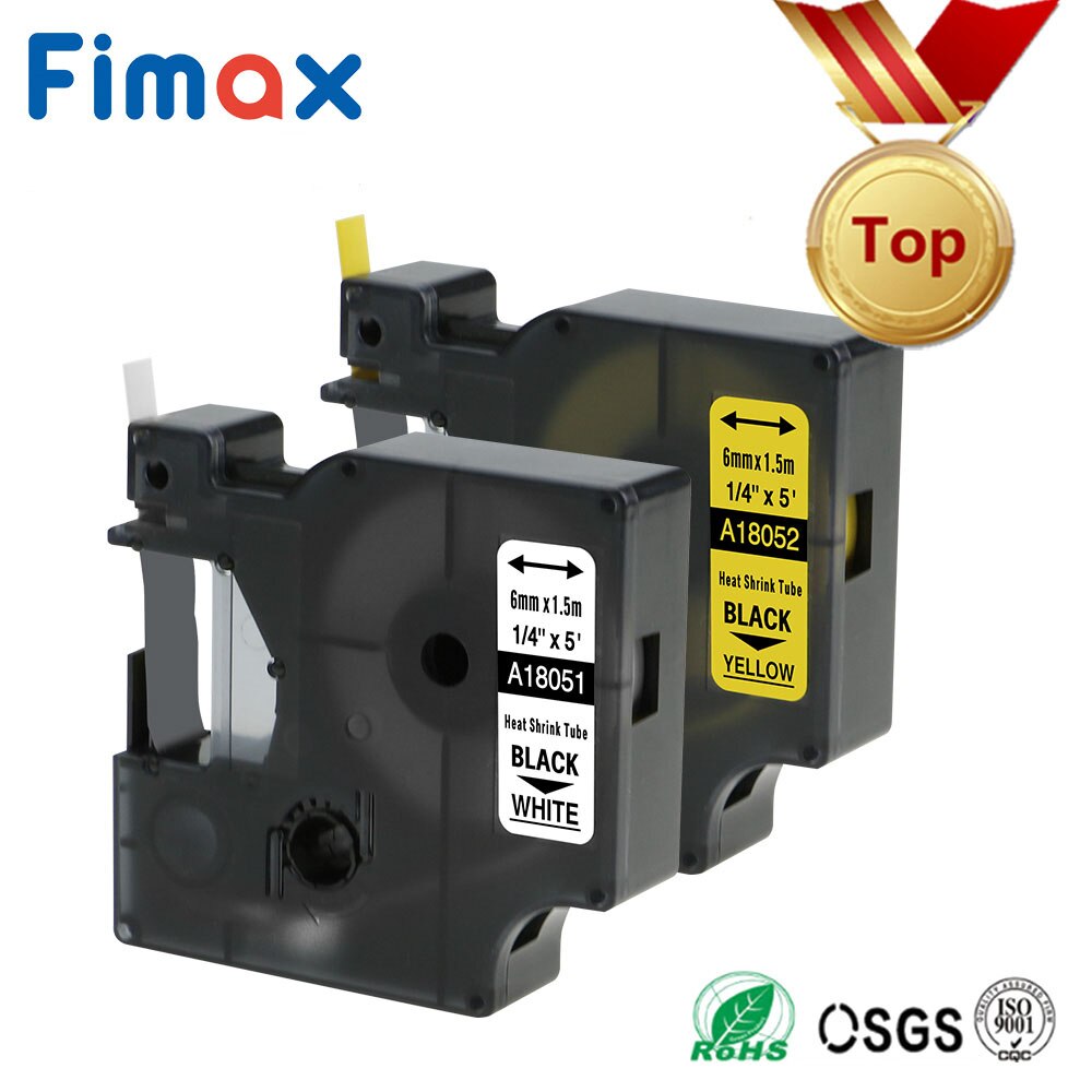 Fimax 2 Pcs Compatible Dymo Industrial Heat Shrink Tube 18051 18052 18053 18054 18055 18056 Label Maker DYMO Rhino Label Printer