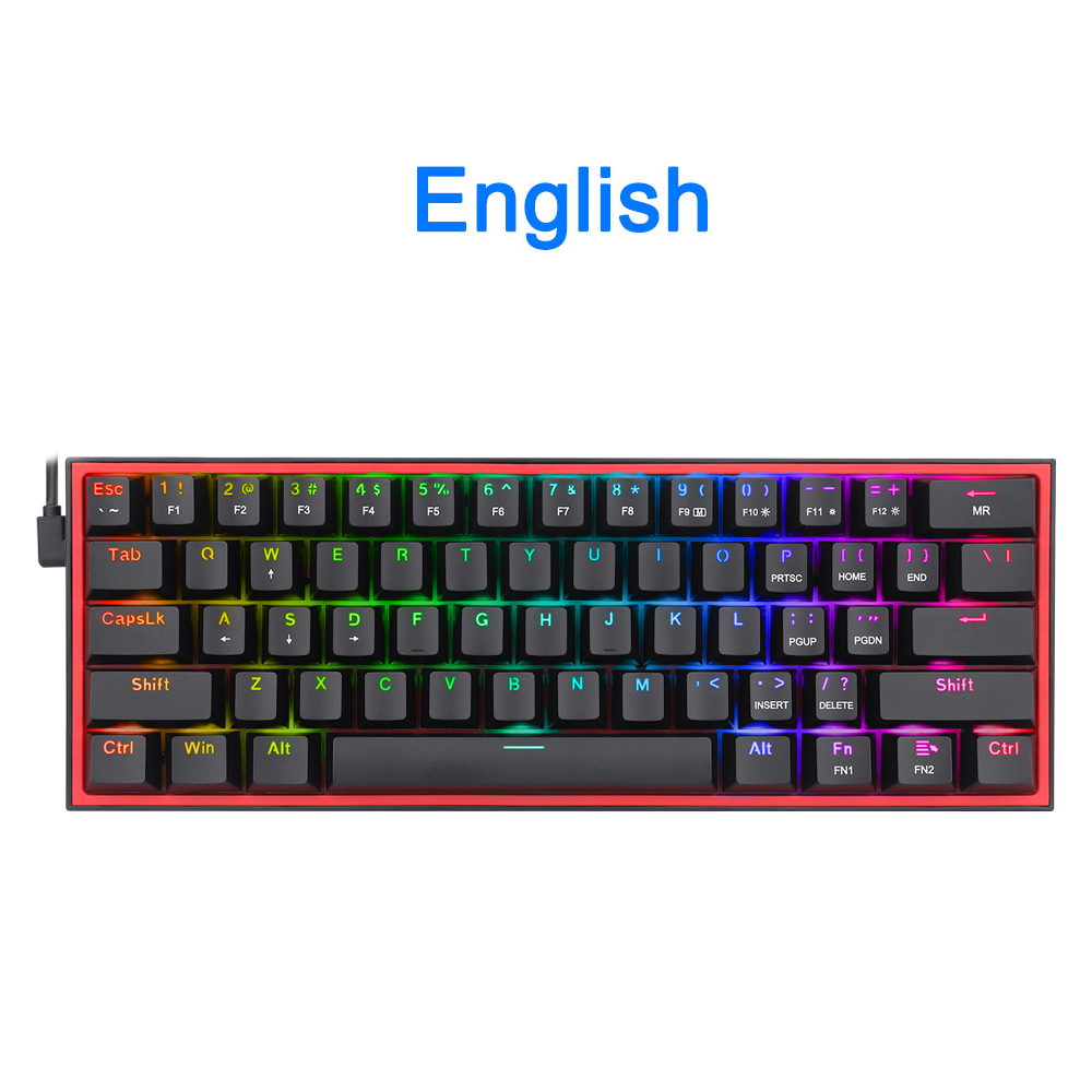 REDRAGON Fizz K617 RGB – Mini clavier de jeu mécanique USB, avec interrupteur rouge, 61 touches, câble filaire détachable, portable pour les voyages: K617RGB