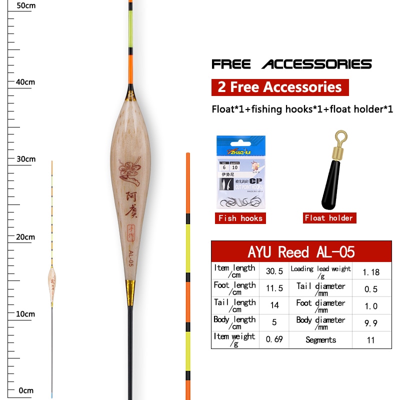 1PC Reed Fishing Float+1 Bag Hook+1 Buoy Holder Deep Water Bobber Fresh Water Buoy Carp Fishing Sensitive Float Tool Accessories: AL-05