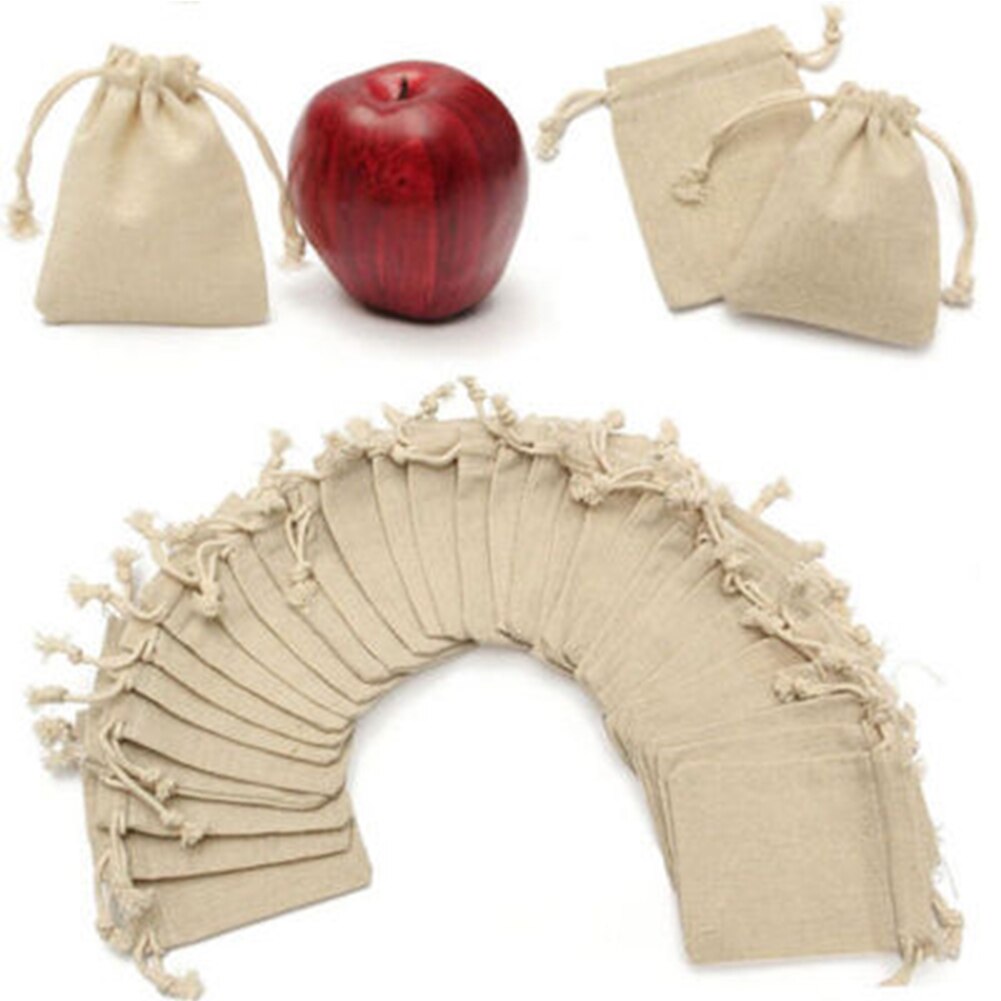 50Pcs Small Bag Natural Linen Pouch Drawstring Burlap Jute Sack With Drawstring Party Supplies For Candy Wedding Favors