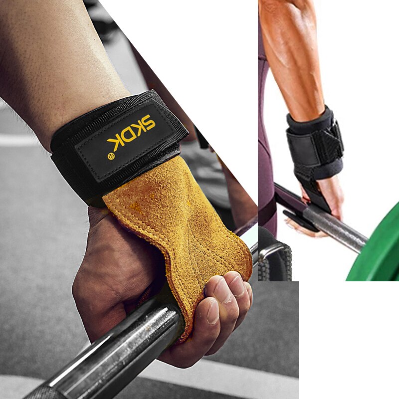 Männer Fitnessstudio Gewichtheben Haken Pads Handschuhe Griffe Anti-Schleudern Deadlifts trainieren Crossfit Fitness Gewicht Handschuhe Palme Schutz