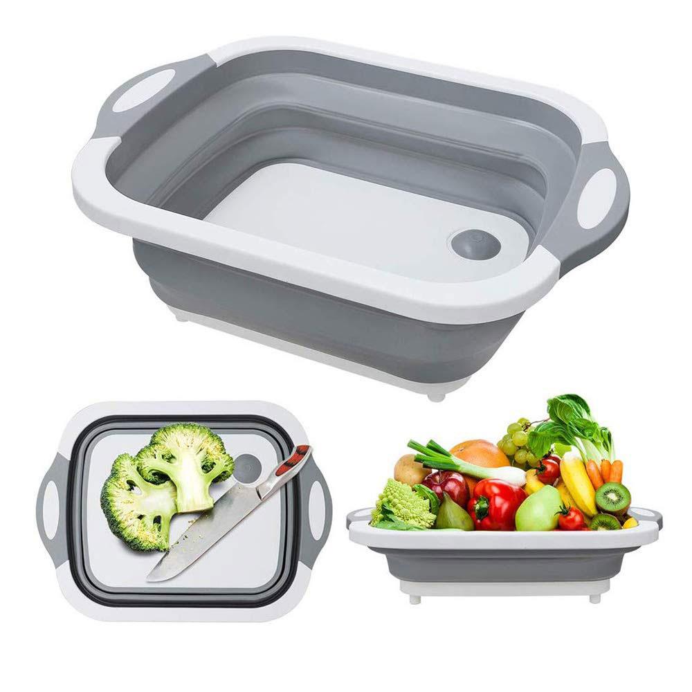 3 in 1 keuken snijblok opvouwbare snijplank keuken snijplanken wasmand keuken organizer coupe vergiet: Grijs