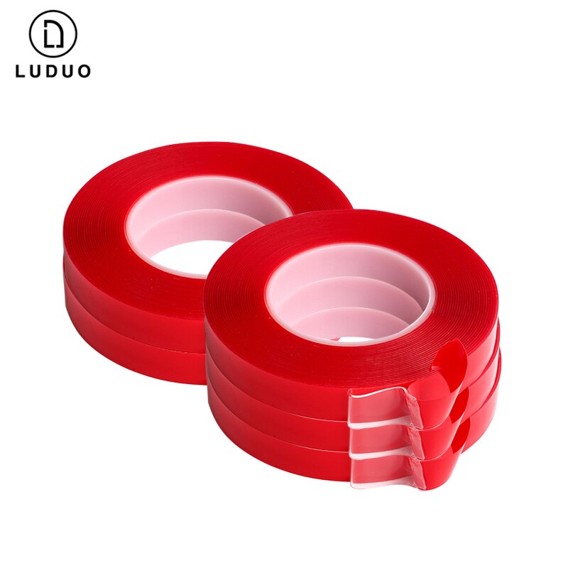 Luduo 5 stk 3m rød dobbeltsidet selvklæbende tape bil klistermærker akryl gennemsigtig ingen spor interiør super fast 8/10/15/20mm
