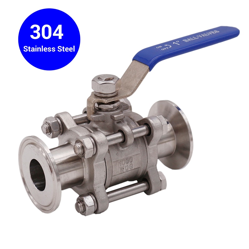 1" Tri-Clamp 3-Piece Ball Valve 50.5mm OD Sanitary 304 Stainless Steel Homebrew Hardware