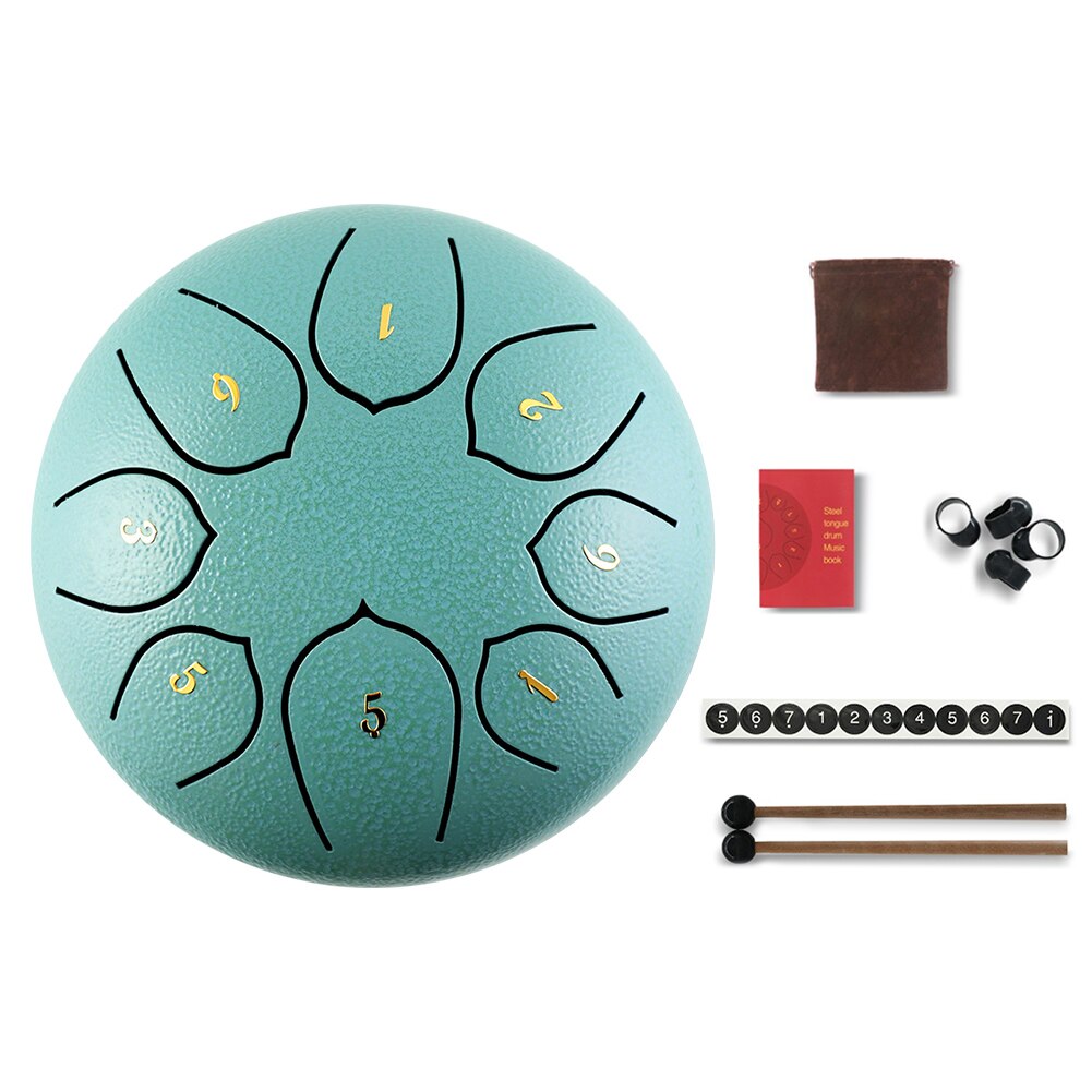 6 inch Steel Tongue Drum 8 Tune Notes Hand Pan Tank Drum Drumsticks Sticker for Children Beginner Percussion Musical Toys: Moss blue