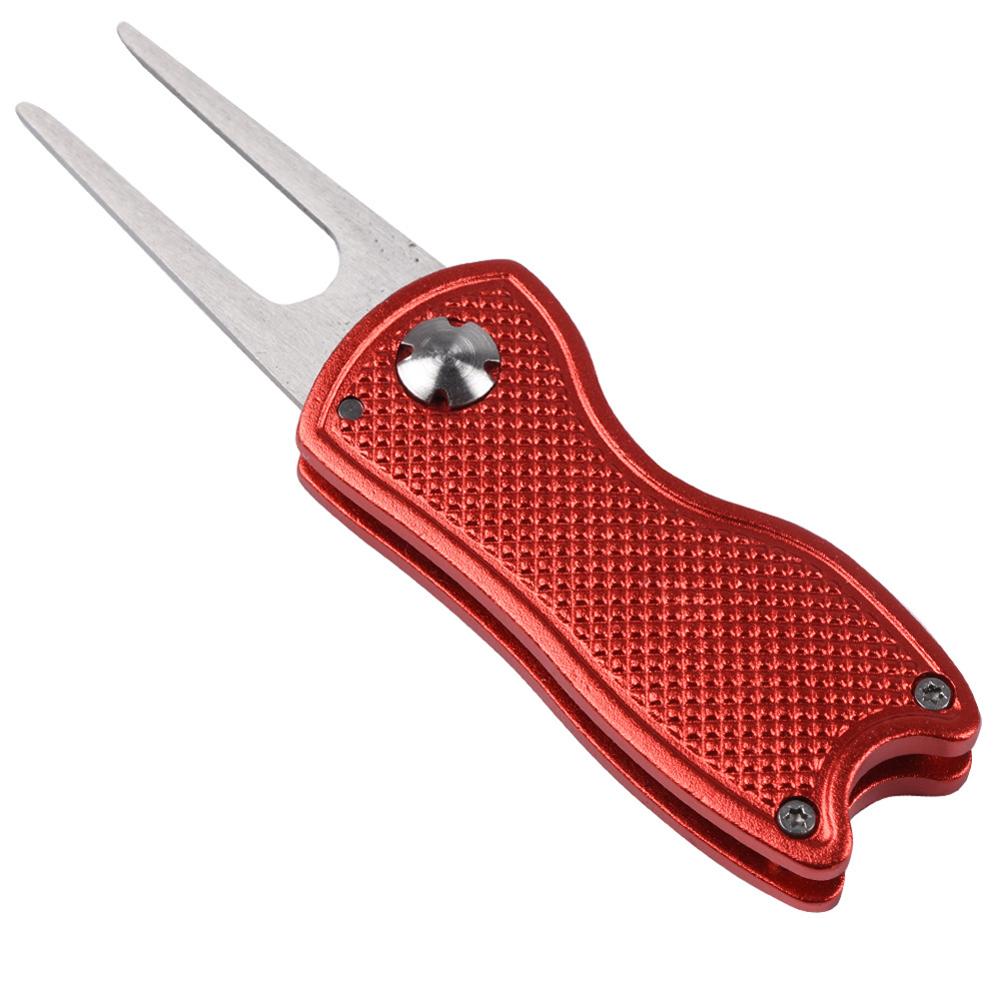 1Pc Mini Foldable Golf Divot Tool with Golf Ball Tool Marker Pitch Cleaner Golf Pitchfork Golf Accessories Putting Green Fork: Red