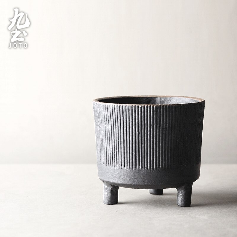 American industrial antique bronze metal flower pot planter: Black Trumpet