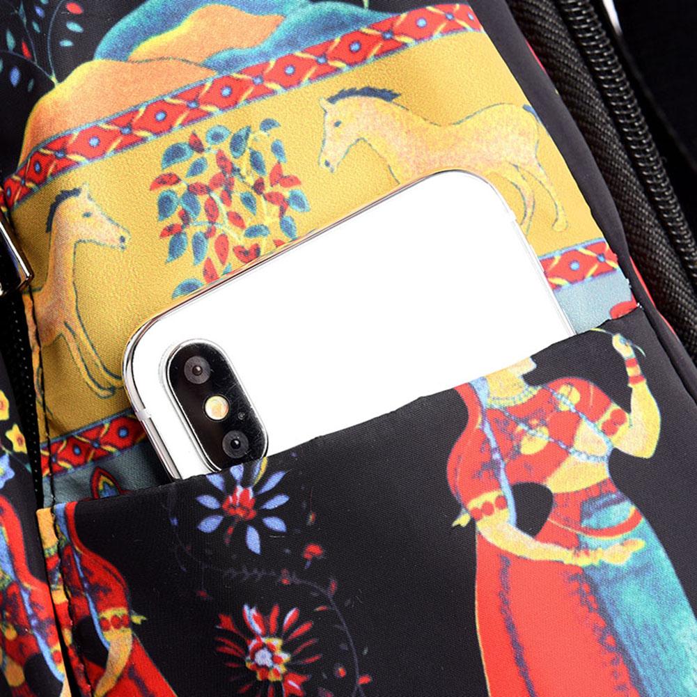 Casual Multifunctional Anti-Theft Women's Backpack Oxford Elephant Tree Printed Large Capacity Travel Shoulder Bag