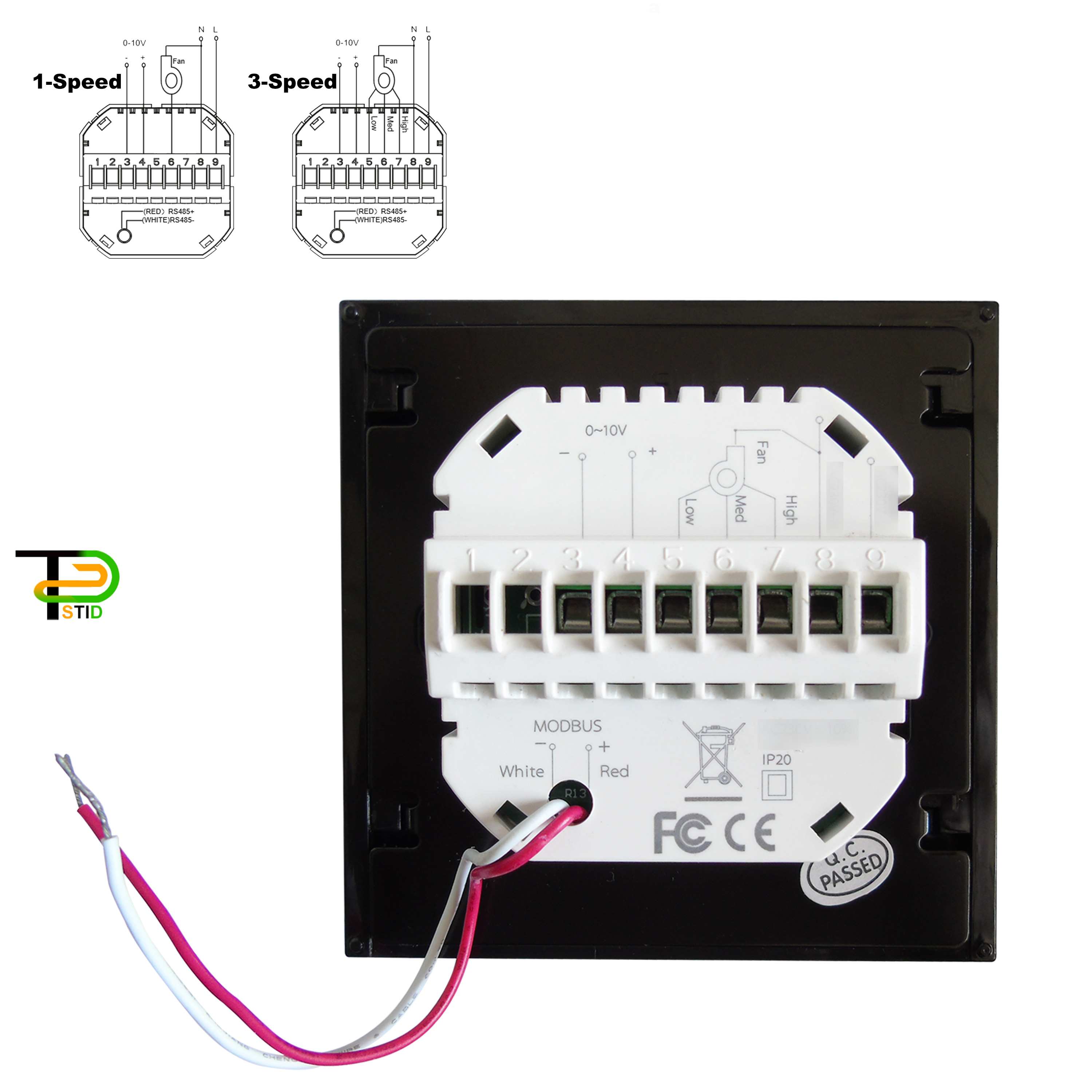 Thermostat MODBUS intégré proportionnel, panneau de commutation de commande, pour 1 vitesse/3 vitesses, bobine de ventilateur 0-10V, vanne en option 24V 220V