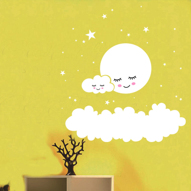 MURAL de estrellas de Luna, pegatina artística de pared DIY, papel tapiz de nubes para dormitorio infantil, calcomanías de pared para niños, niñas, bebés, decoración del hogar