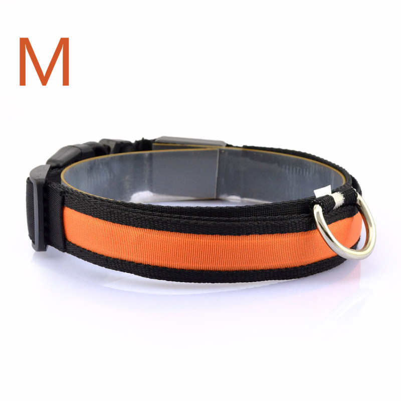 LED Flashlight Dog Cat Collar Glowing Collar Lamp Night Safety Pet Leads Necklace Luminous Bright Decoration Collars For Dogs: Orange M