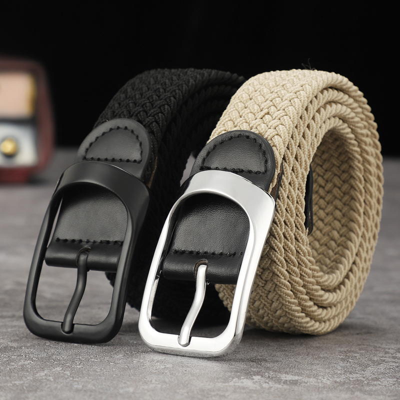 Canvas belt men and women without perforated square buckle belt Korean version of the trend of personality knitting single-loop