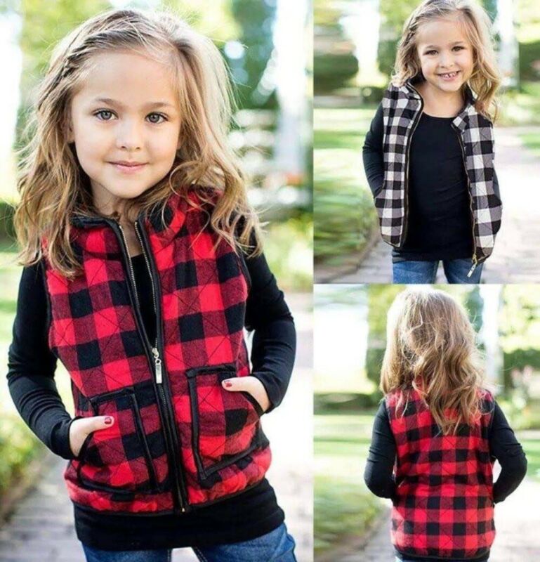 Sleeveless Plaid Zipper Coat