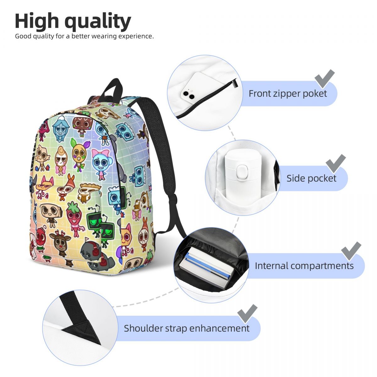 Dandys World Backpack for Men Women Teenage Student Hiking Travel Daypack Cartoon Game Laptop Computer Shoulder Bag Durable