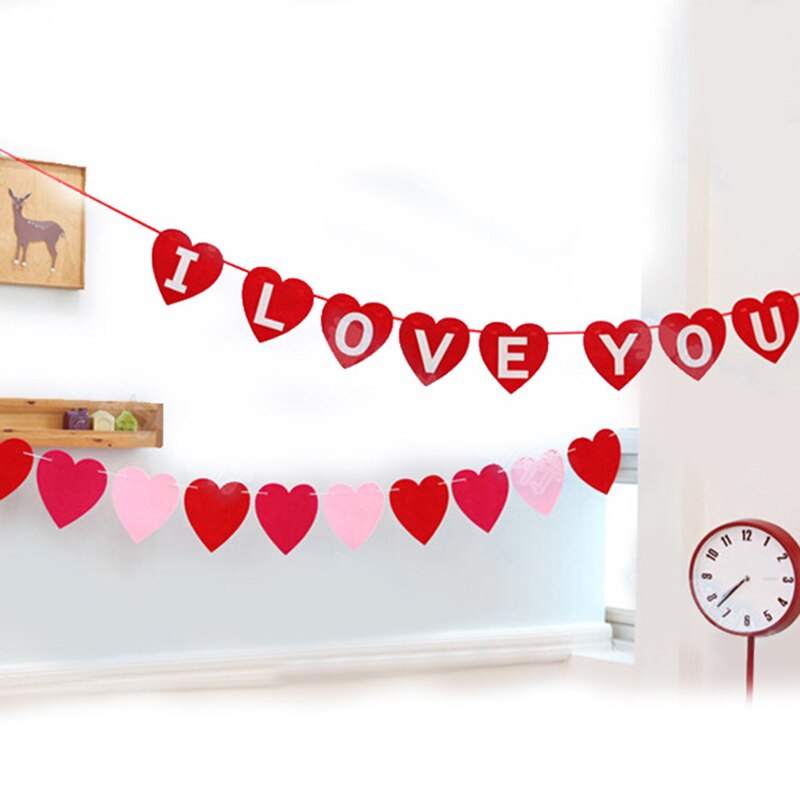 XIANMU 4 Pack Vilt Hart Banner Pre-Strung Valentijnsdag Garland Banner Hart Decoraties voor Verjaardag Bruiloft Verjaardagsfeest Moederdag Decoraties - Rood Wit Roze