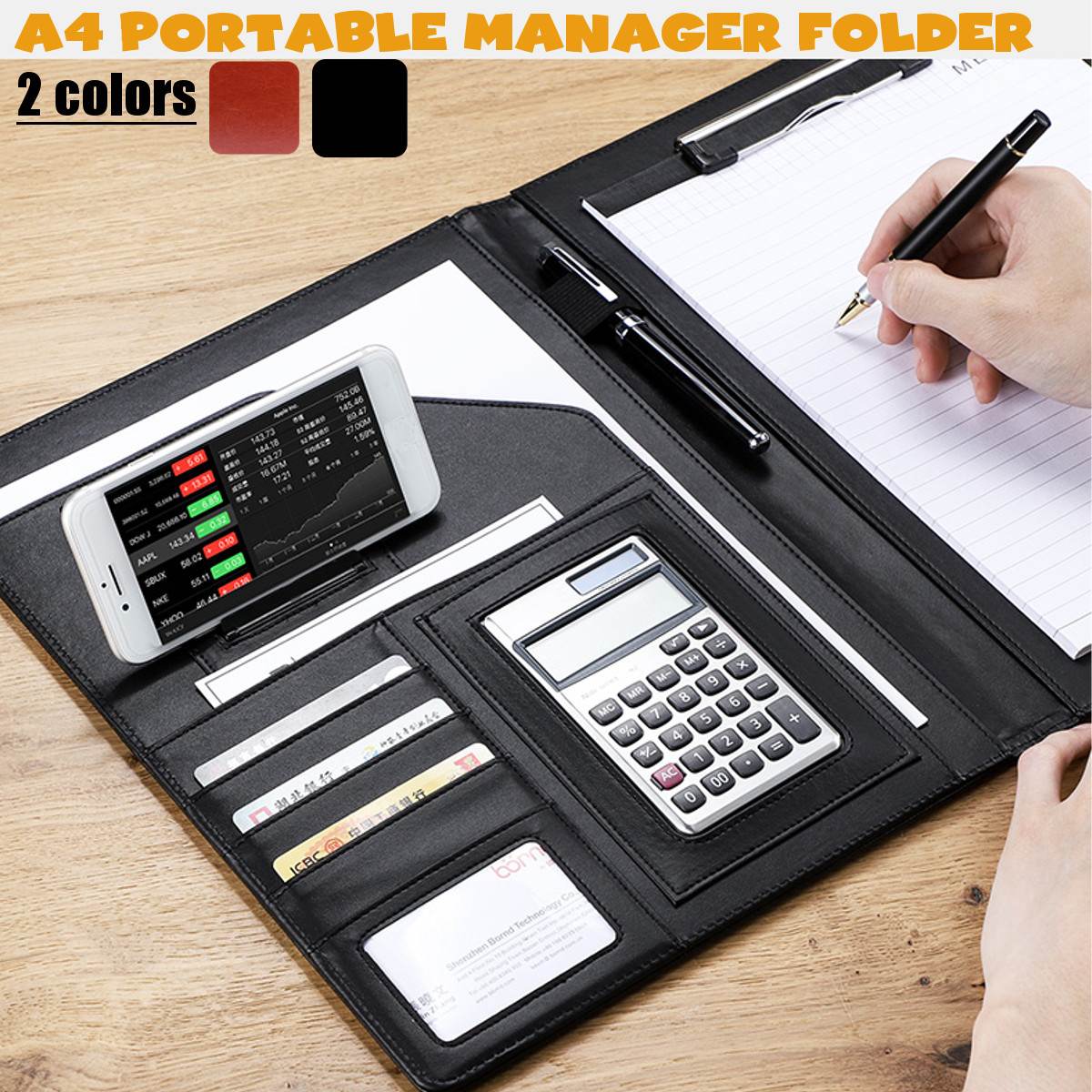 A4 PU Leather File Folder Job Executive Multifunction Office Organizer Planner Notebook School Office Folder for Documents