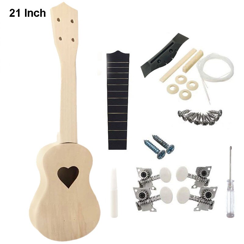 21/23 Inch Ukulele DIY Kit Hawaii Guitar Ukelele Handwork Support Painting Kids Children Toy Assembly for Beginner Amateur: 21in Heart