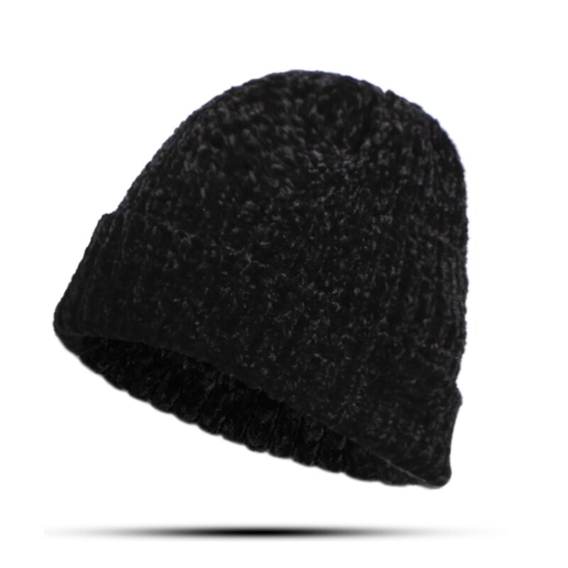 Bonnet épais en maille Chenille pour l&#39;hiver, mignon, décontracté, couleur unie, Skullies, Ski: B