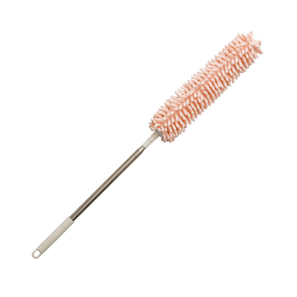 Plumero retráctil de adsorción electrostática, cepillo de polvo de chenilla para Interior del hogar, herramienta de limpieza de plumero de techo: Rosa