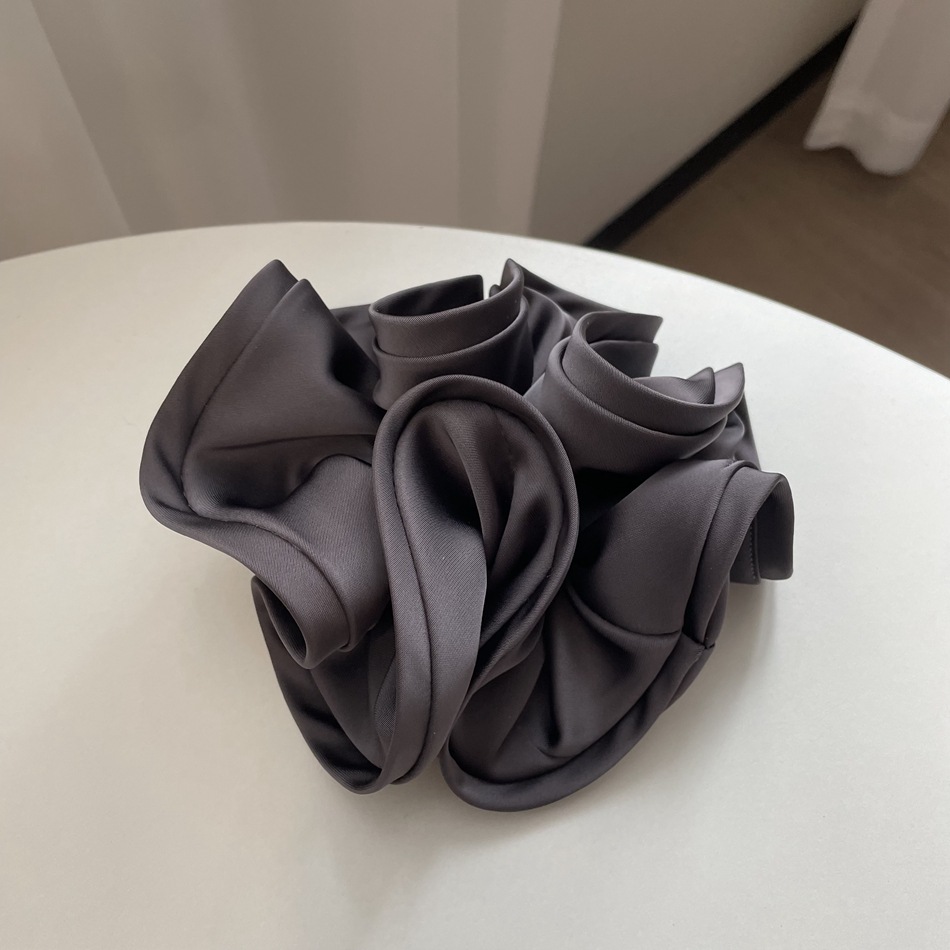 Coleteros grandes Satain de doble tela de seda satinada de estilo coreano, accesorios para el cabello para mujeres, bandas elásticas de alta gama para niñas: Marfíl