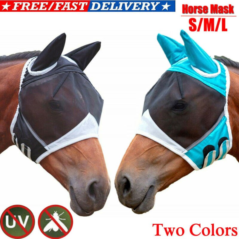 Malla caballo Anti-máscara para mosquitos caballo cabeza cubierta verano transpirable cómodo Anti mosca máscara de malla para caballos suministros animales de granja
