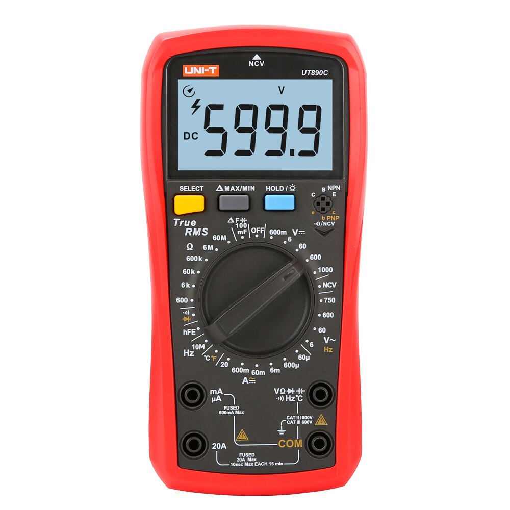 Uni-t  ut890d+ ut890c true rms 6000 counts ac/dc live-functie ncv digitale multimeter met lcd-achtergrondverlichting, handheld: Ut890c