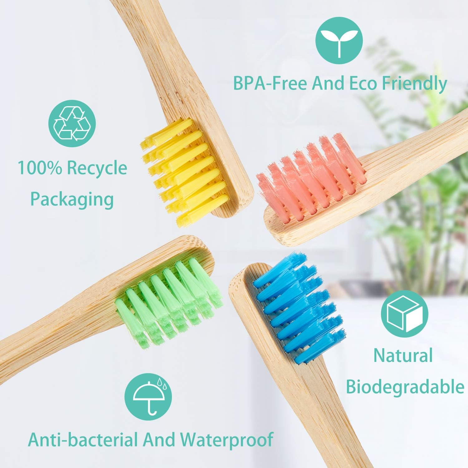 Bamboe Tandenborstel, 10 Stuks Biologisch Afbreekbare Tandenborstel Met Medium Harde Haren, Afgeronde En Comfortabele Handvat Tandenborstel