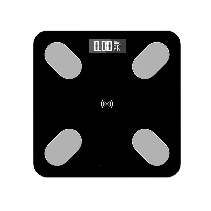 26*26cm lichaamsvetweegschalen slimme bmi-weegschaal led digitale badkamer draadloze weegschaal lichaamsgewicht bluetooth-weegschaal android ios-app: Zwart