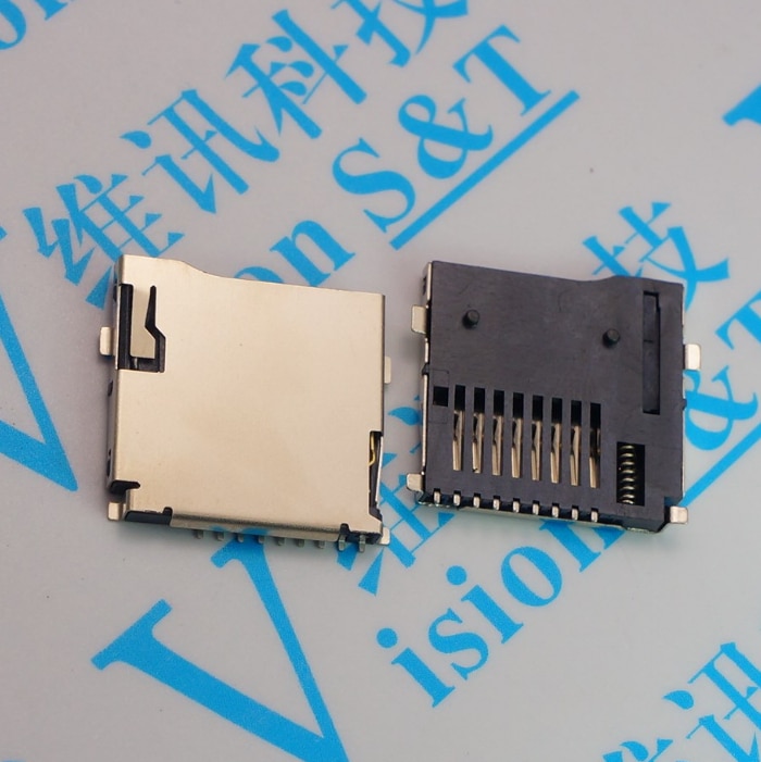 10 stks 9pin Micro sd-kaartsleuf connectors T-Flash Gemeenschappelijke stijl maat 14*15mm tf-kaart dek Zelf acteren kaartsleuf pop-up
