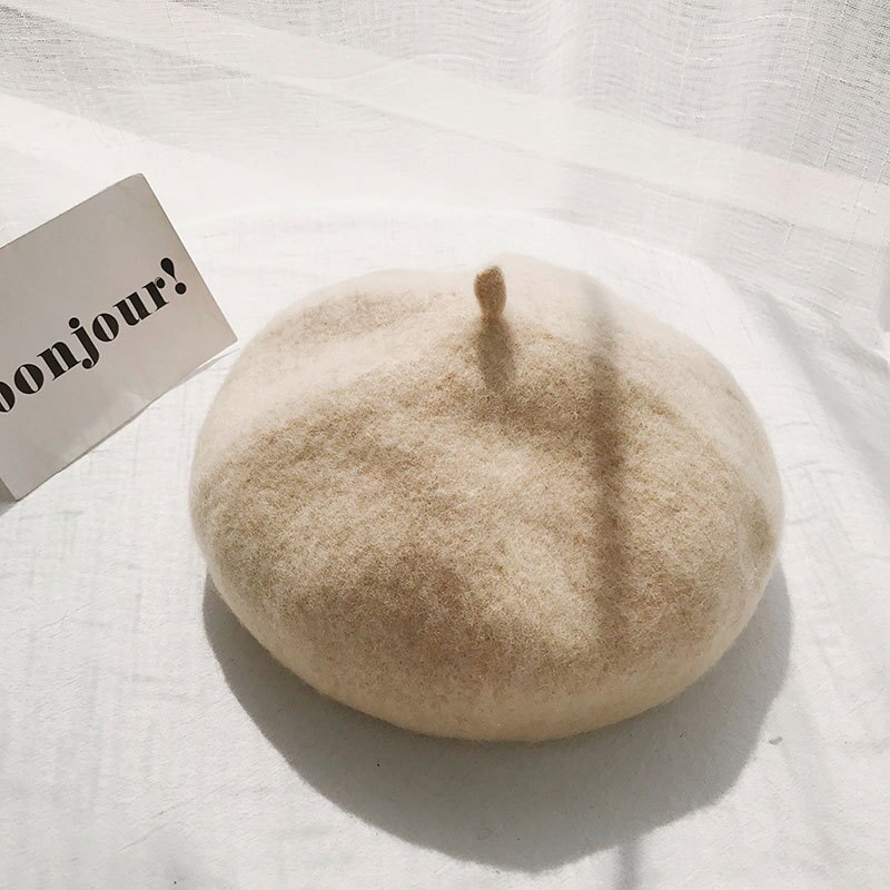 Cashmere Berets Hats Winter Warm Wool Berets Autumn Winter Vintage Female Hat Warm Cap Female Lady Girls Khaki Beige Red Yellow: Beige