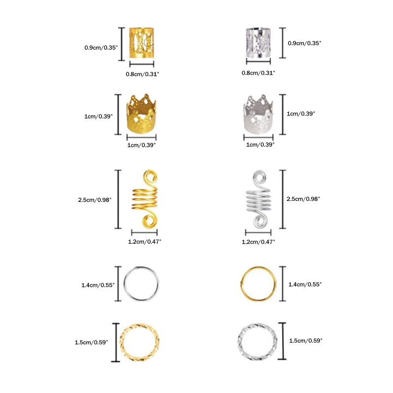 Hair Braid Cuff Set of 110 Hair Braid Dreadlock Beads Cuffs Clips Braid Spiral Braid Hair Extension for Woman Hair