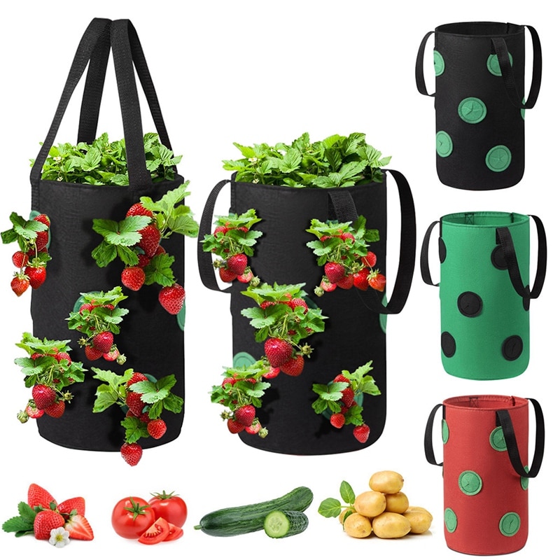 Bolsa de plantación de fresas, macetas de fieltro, bolsas de cultivo de tela, maceta colgante para cultivo de vegetales, Vertical, con bolsillos de visualización