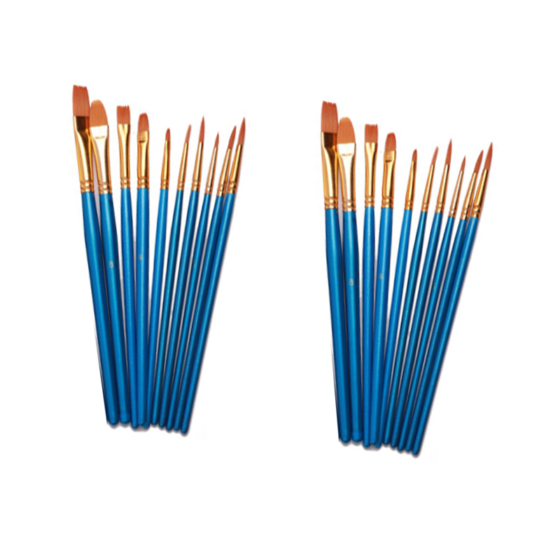 10 st/set nylon hår oljefärg pensel platt pensel blå/svart/lila akryl diy ritpenna för konstnärer målare nybörjare: Blå