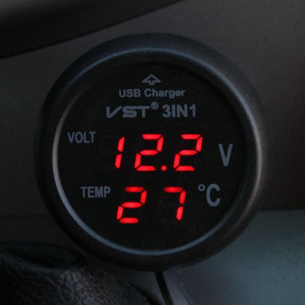 Universele Sigarettenaansteker Auto Usb Port Charger Digitale Led Display Voltmeter Thermometer Auto Gauge 3in1 12V-24V voor Voertuigen