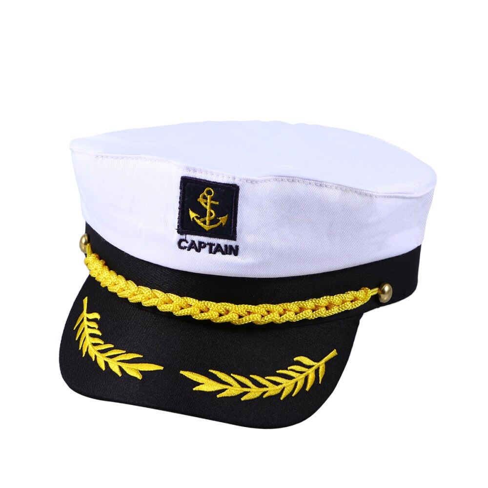 Adult Yacht Boat Ship Sailor Captain Costume Hat Cap Navy Marine Admiral (White)
