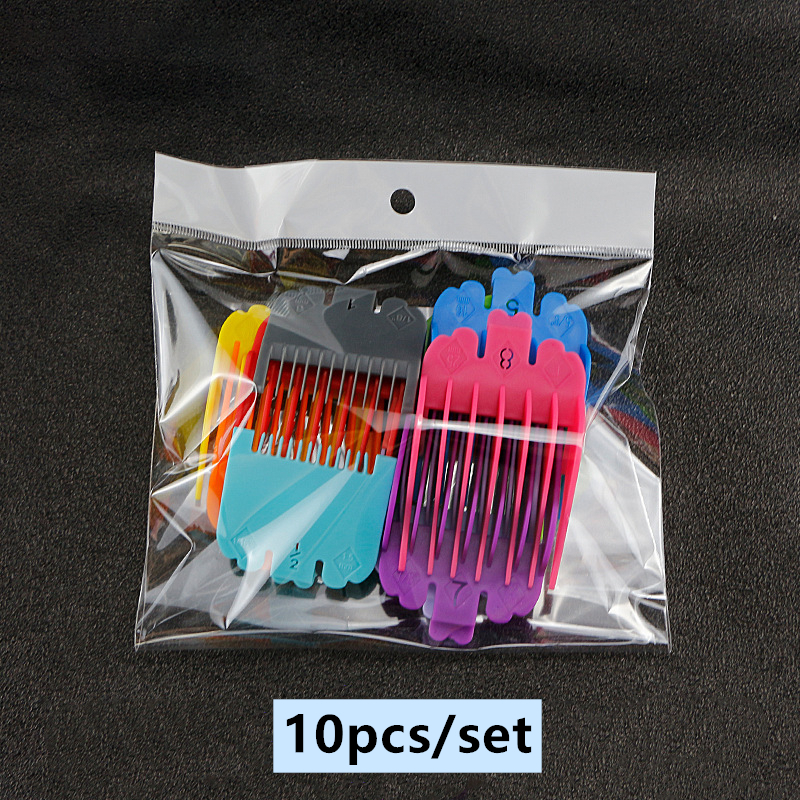 10 pçs pçs/set máquina de cortar cabelo pentes guia kit multi-cor plástico aparador de pêlos guardas acessórios 3-25mm universal ferramentas de corte de cabelo: Black