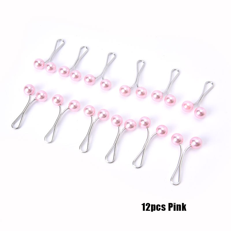 12Pcs Parel Sjaal Broche Pin Hoofddoek Shawl Sjaal Lady Moslim Sjaal Hijab Clips Pin Vaste Bandjes Anti Slip Broche: pink