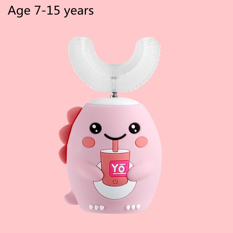 Electric Toothbrush for Kids Children Automatic Sonic U Shaped Brush Head Smart 360 Degrees Escova De Dentes Elétrica Infantil: R2 Pink 7-15