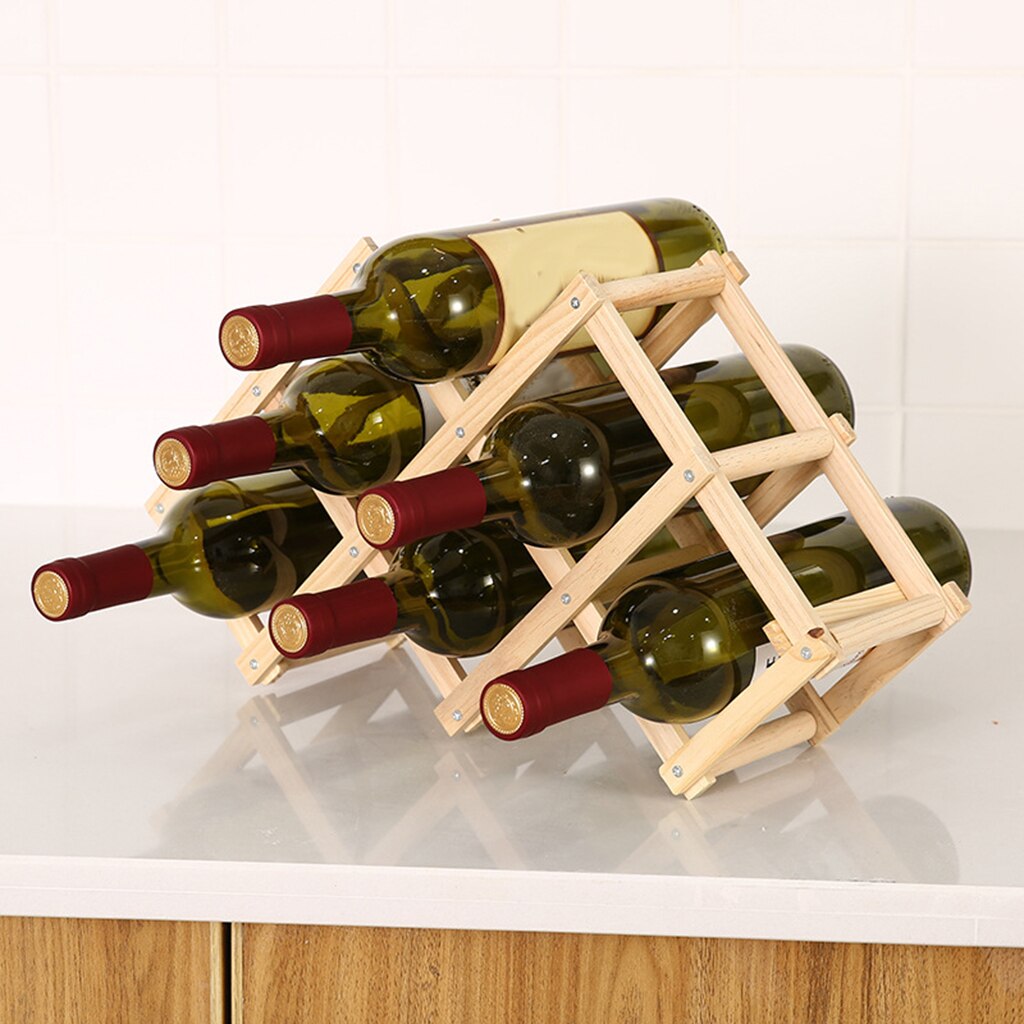 Folding Wood Wine Rack Display Table Bottle Storage for Countertop Kitchen