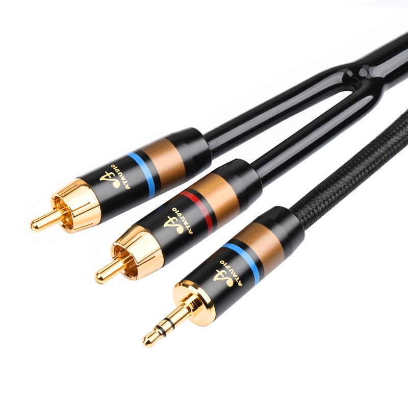 Hifi 6n ofc 3.5 mm to 2 rca lydkabel hifi telefon datamaskin til forsterker lydkabel 3.5 to dobbel rca kabel
