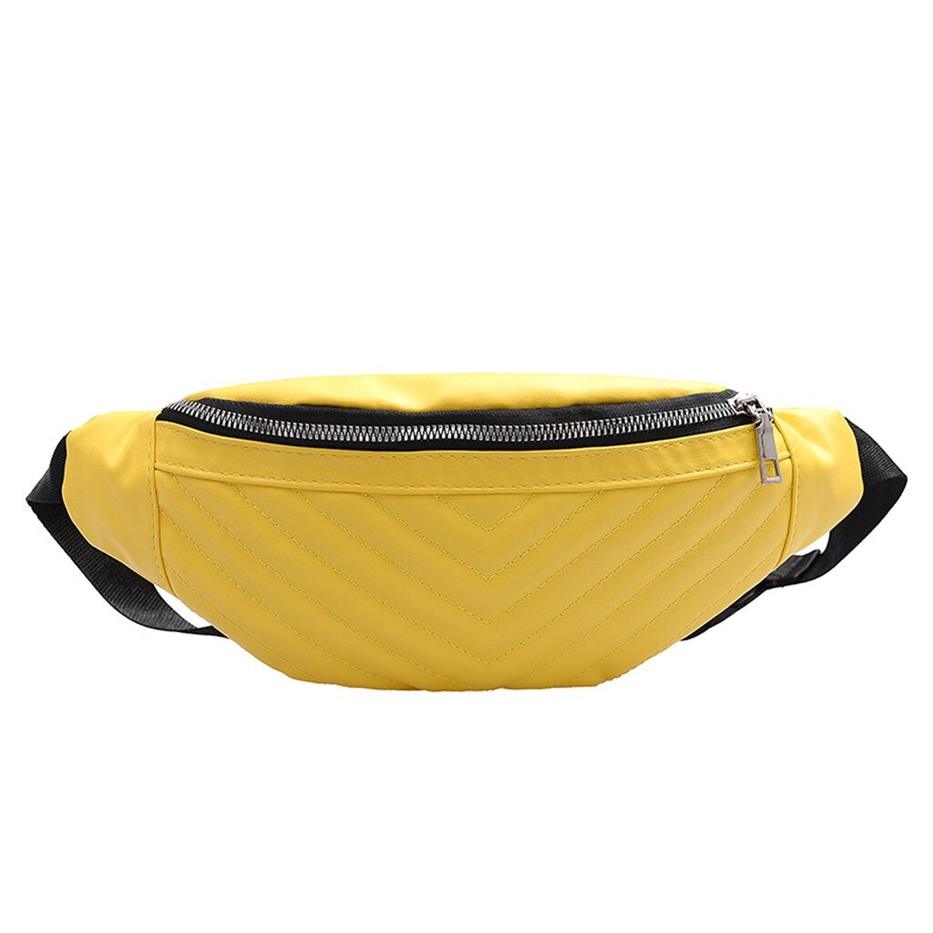 Funny Women PU Leather Zipper Waist Pouch Waterproof Sports Running Belt Bag Bum Waist Packs: Yellow 