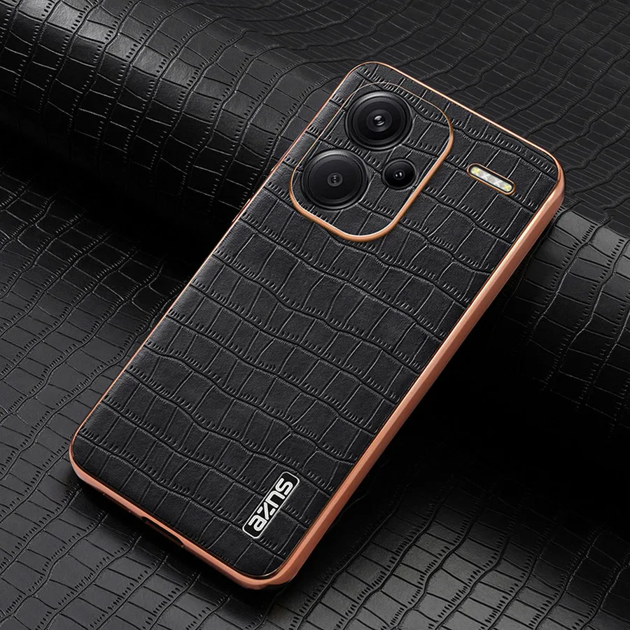 Luxury Case For Xiaomi Redmi Note 13 Pro 5G 4G Armor Leather Back Panel Cover For Redmi Note 13 Pro Plus 12 Turbo Funda Etui: Denim / black