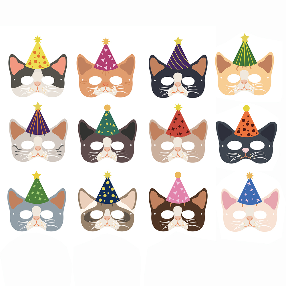 Máscara de de cumpleaños para niños gatos lindos decoraciones de temáticas de dibujos animados máscaras para gato Baby Shower favores suministros