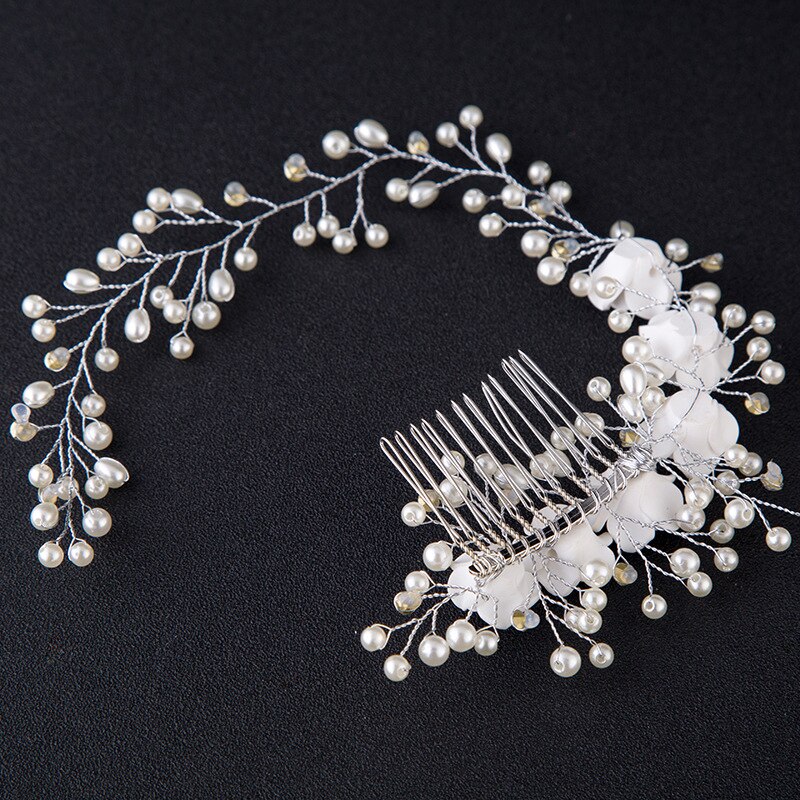 Coiffure de mariage perle bandeau fleur blanche bandeaux faits à la main brosse à cheveux mariée cheveux bijoux peigne à cheveux