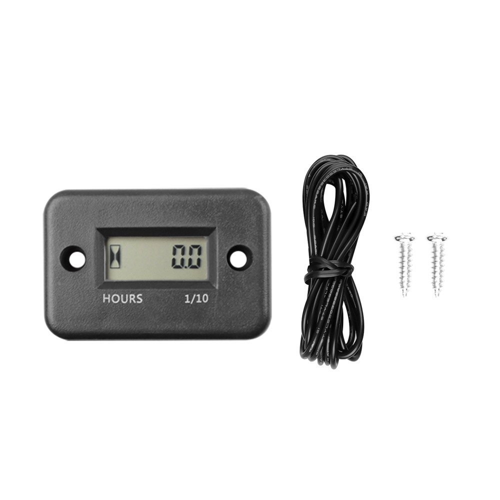 Temporizador inductivo, resistente al agua, contador de horas de trabajo para motor de motocicleta, pantalla Lcd, Gause de tiempo Digital para Atv, barco, instrumento de Moto: Negro