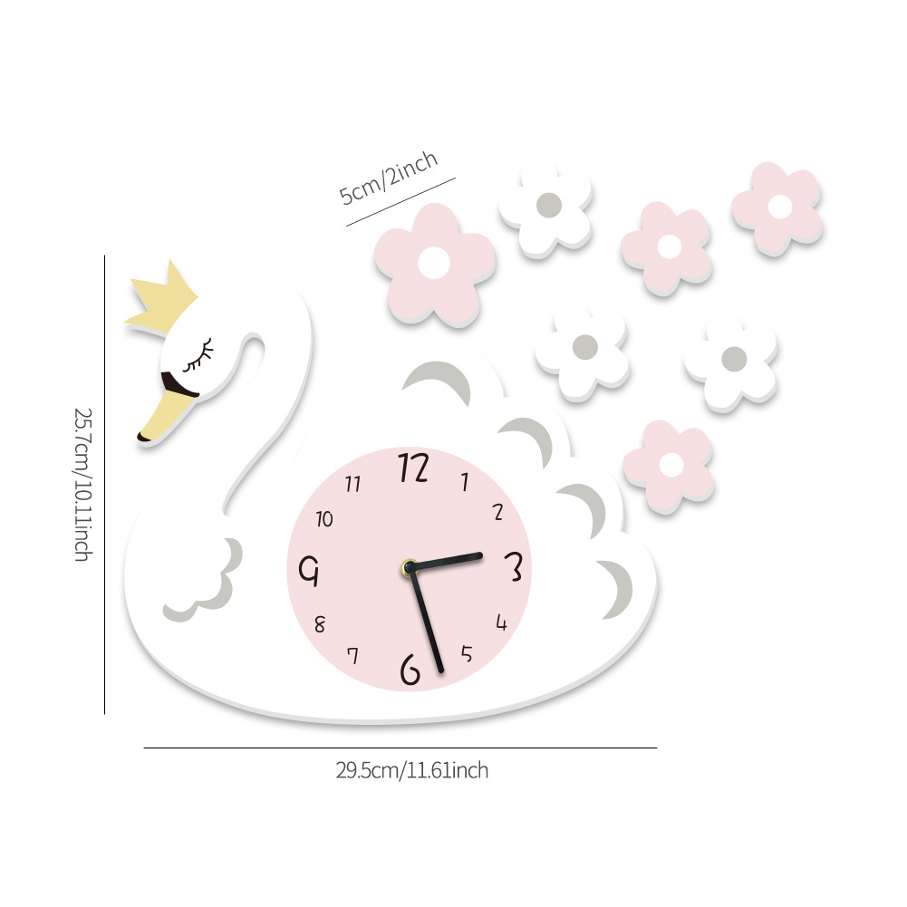 Funlife-reloj silencioso para decoración de sala de estar, accesorio de pared con de cisne blanco, con dibujos animados, Swc012