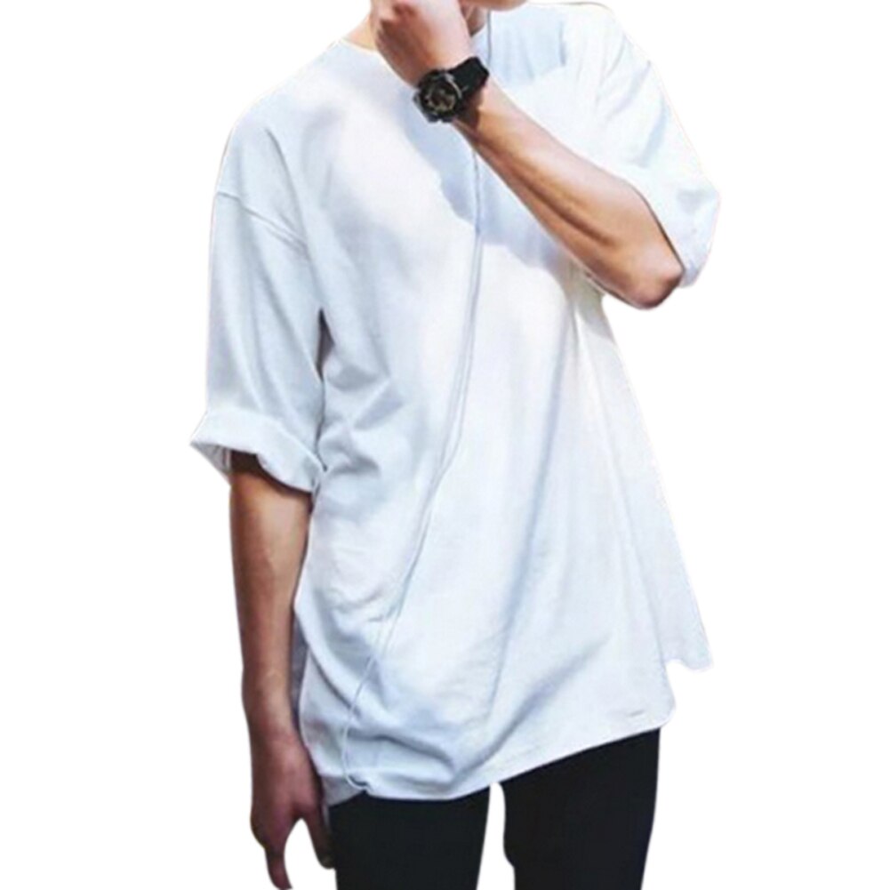 Hip Hop Men Short Sleeve T-Shirt O-Neck Oversized T-shirts Streetwear Solid Summer Tee Tops AIC88: White / M