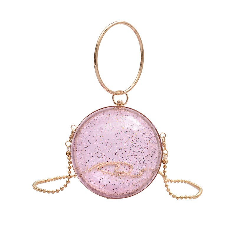 Acrylique circulaire balle sac à bandoulière pour femmes Mini clair sacs à bandoulière rond en métal Transparent soirée embrayage PVC fourre-tout sacs à main: Pink