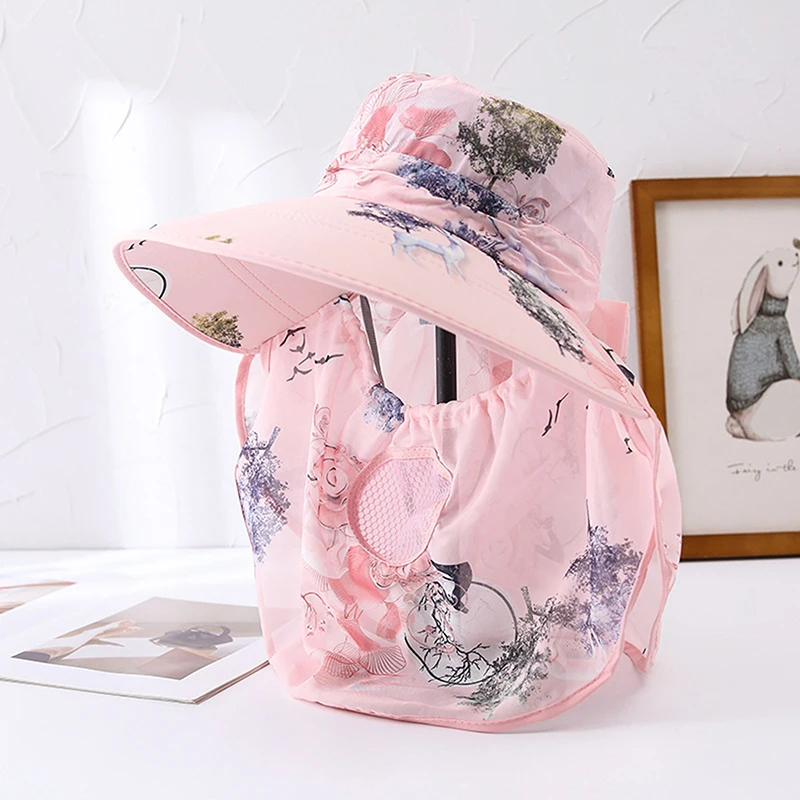 Outdoor Sun Bucket Hat for Women Girls Fishing Hat Wide Brim Bucket Hat with Neck Cover Protection Safari Cap beach hat: Rosa